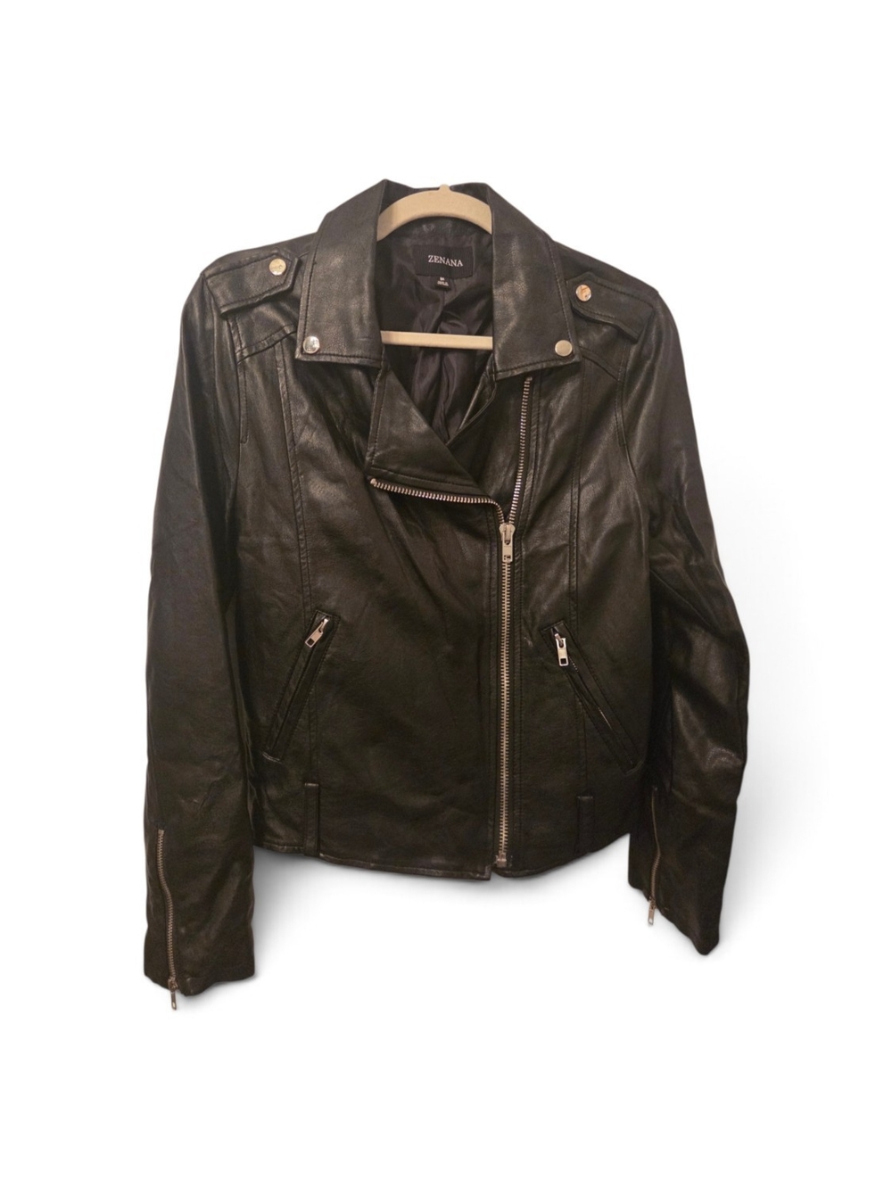 Zenana Outfitters Black Leather Moto Jacket - Women's Medium